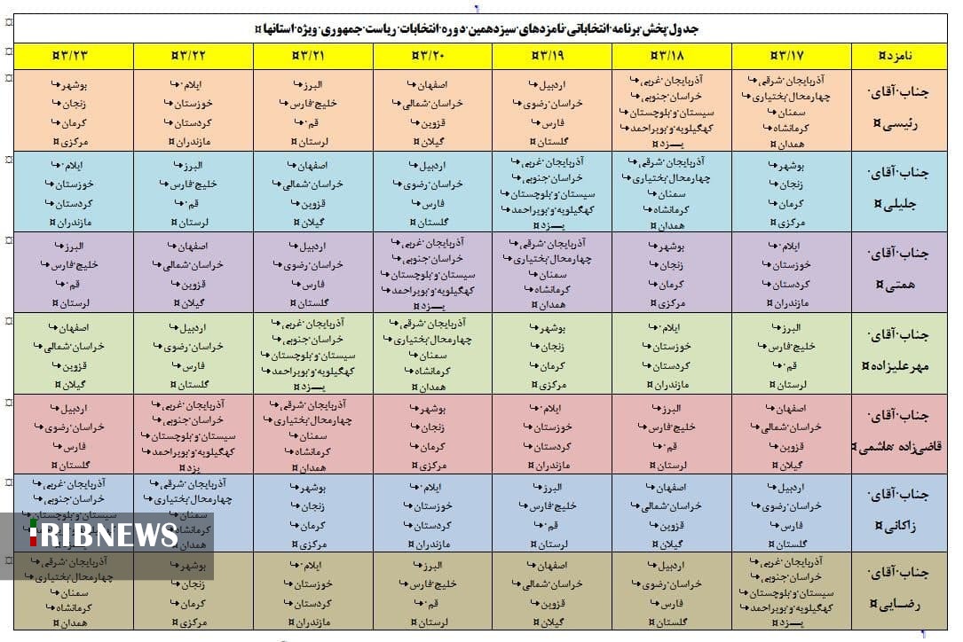 اعلام برنامه&zwnj;های نامزد&zwnj;های ریاست جمهوری در صدا و سیمای مراکز
